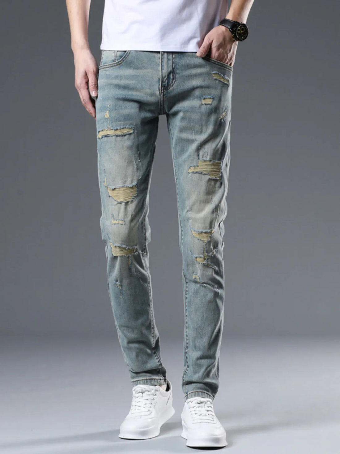 Men's Distressed Slim Fit Jeans - cas7m
