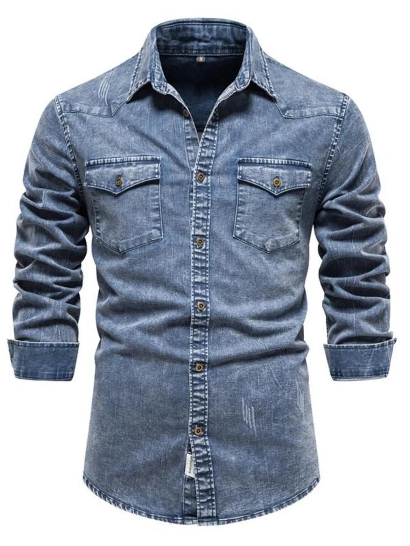 Men's Button Up Long Sleeve Denim Shirt - cas7m