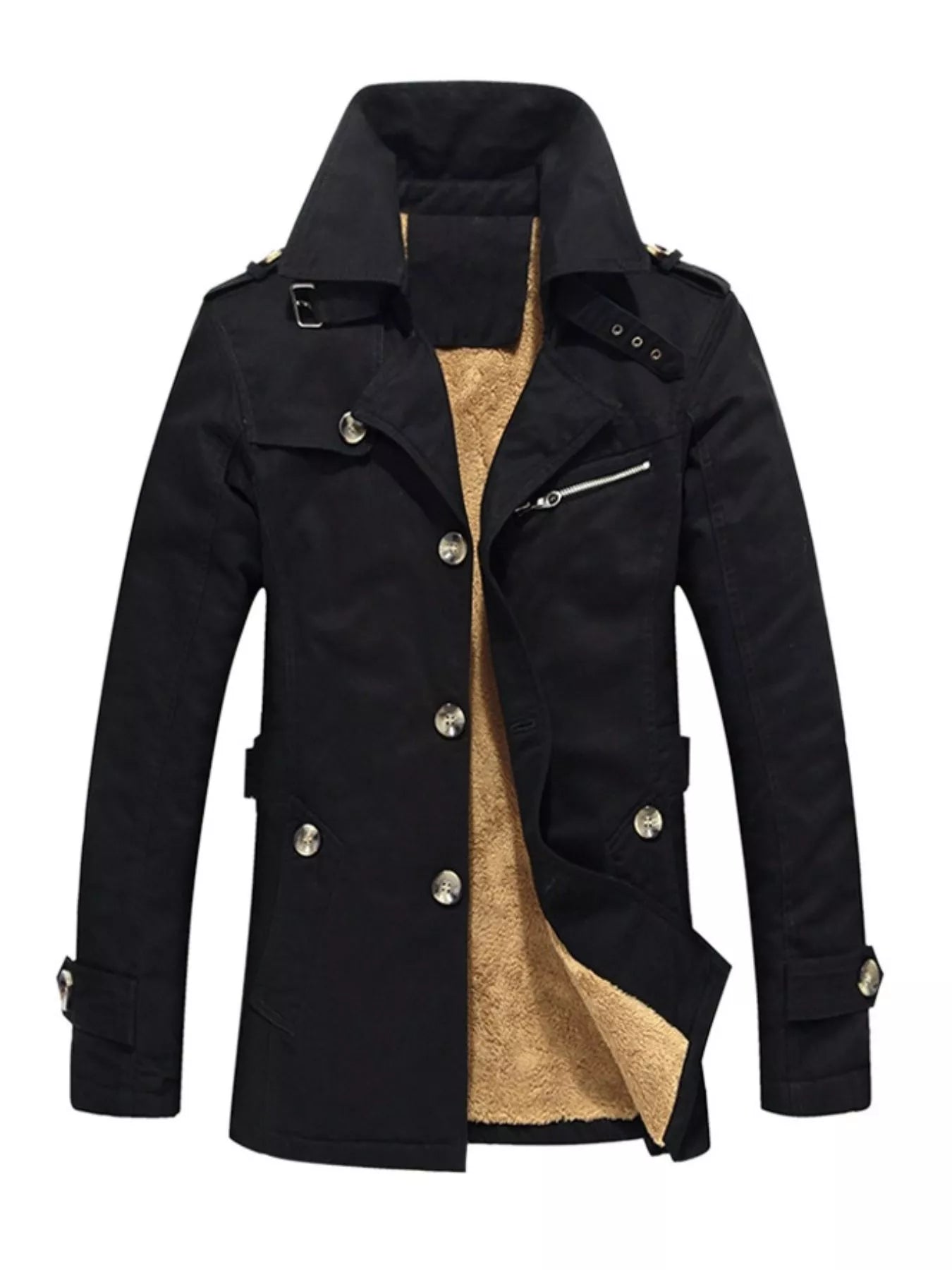 Men's Plus Size Button Up Long Sleeve Coat - cas7m