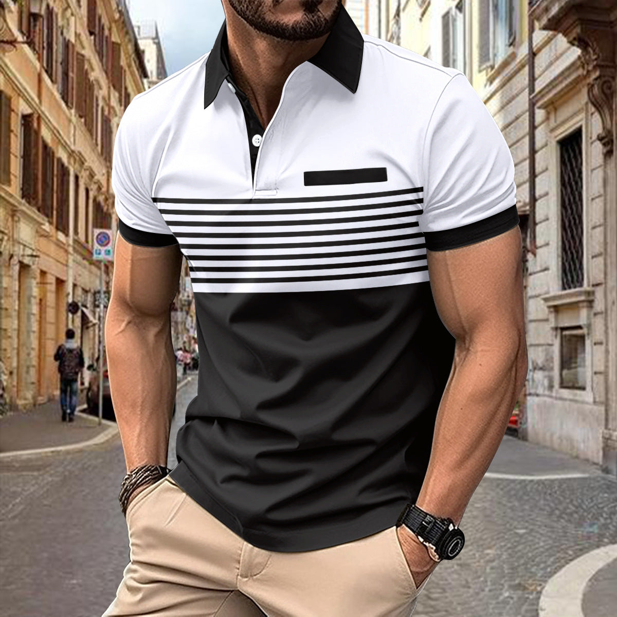 Casual Striped Shirt With Chest Pocket Men Clothing - cas7m