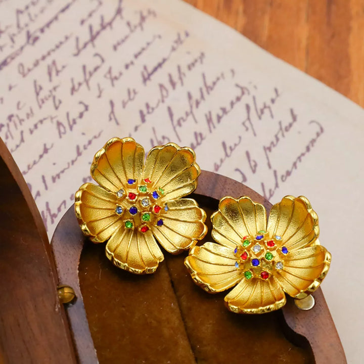 18K Gold-Plated Flower Earrings - cas7m