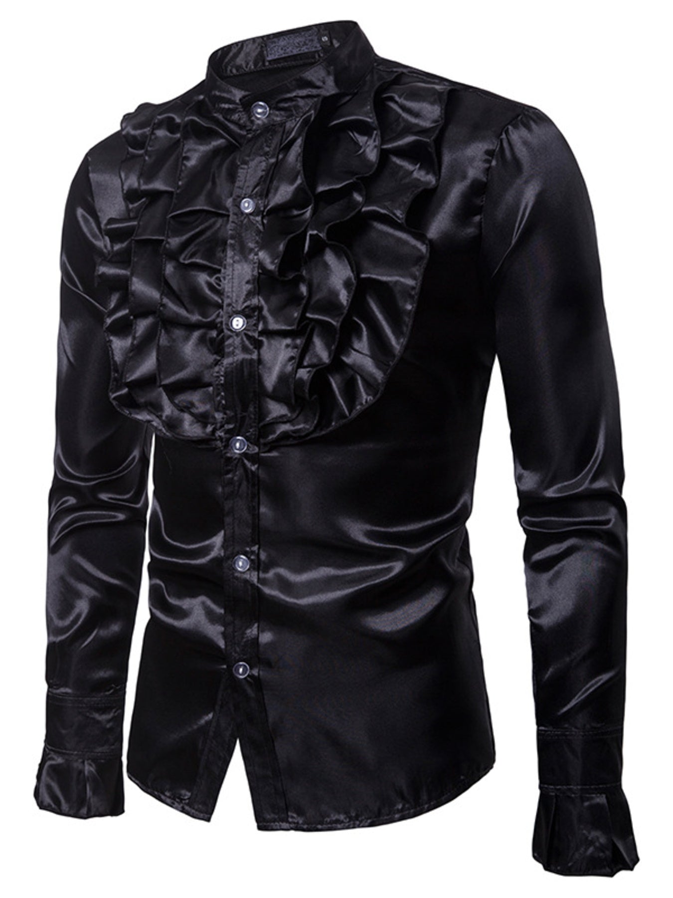 Men's Ruffle Front Long Sleeve Shirt - cas7m