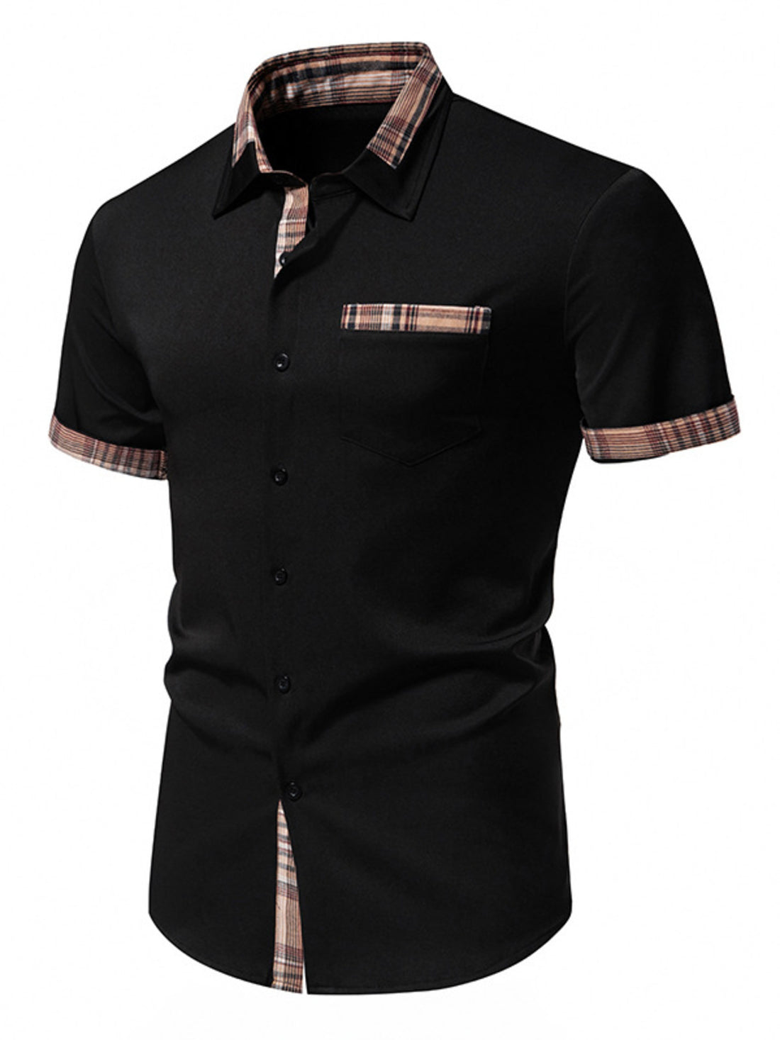 Men's Short Sleeve Plaid Trim Shirt - cas7m