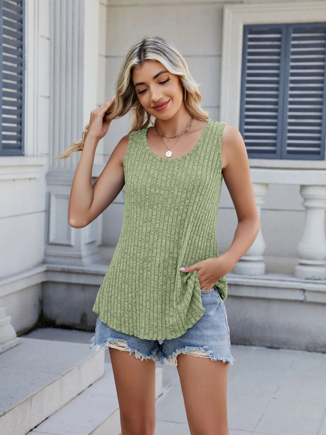 Ribbed Round Neck Tank - cas7m