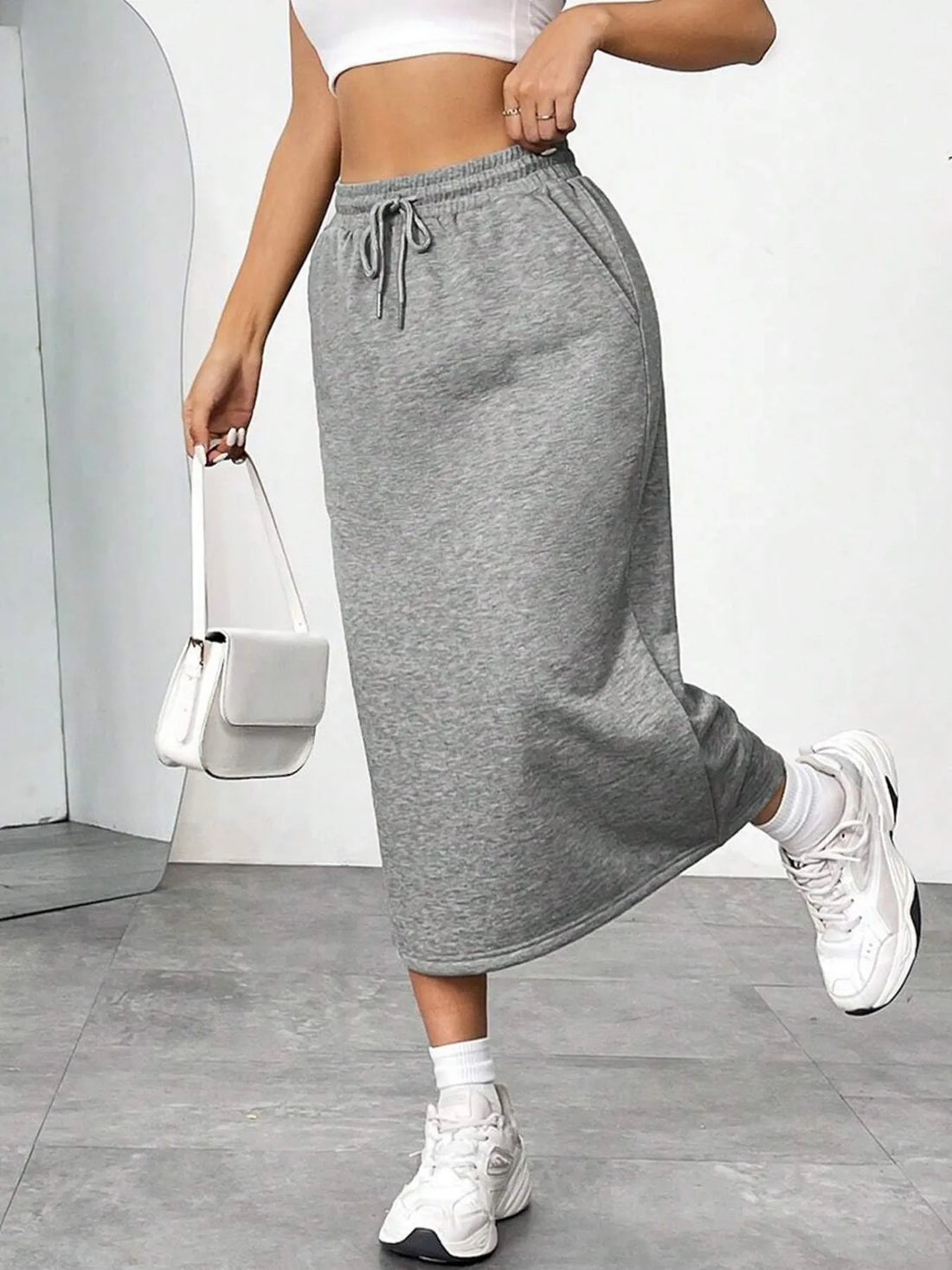Slit Drawstring Midi Skirt - cas7m
