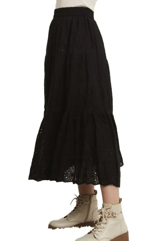 ADORA Elastic Waistband Tiered Midi Skirt - cas7m