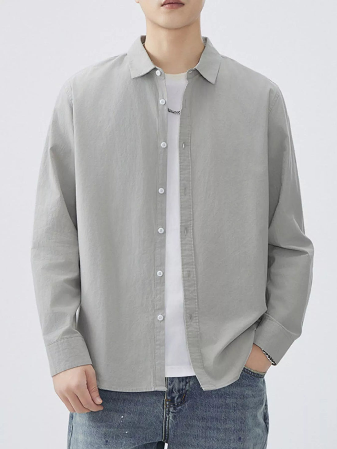 Men's Plus Size Long Sleeve Button-Up Shirt - cas7m