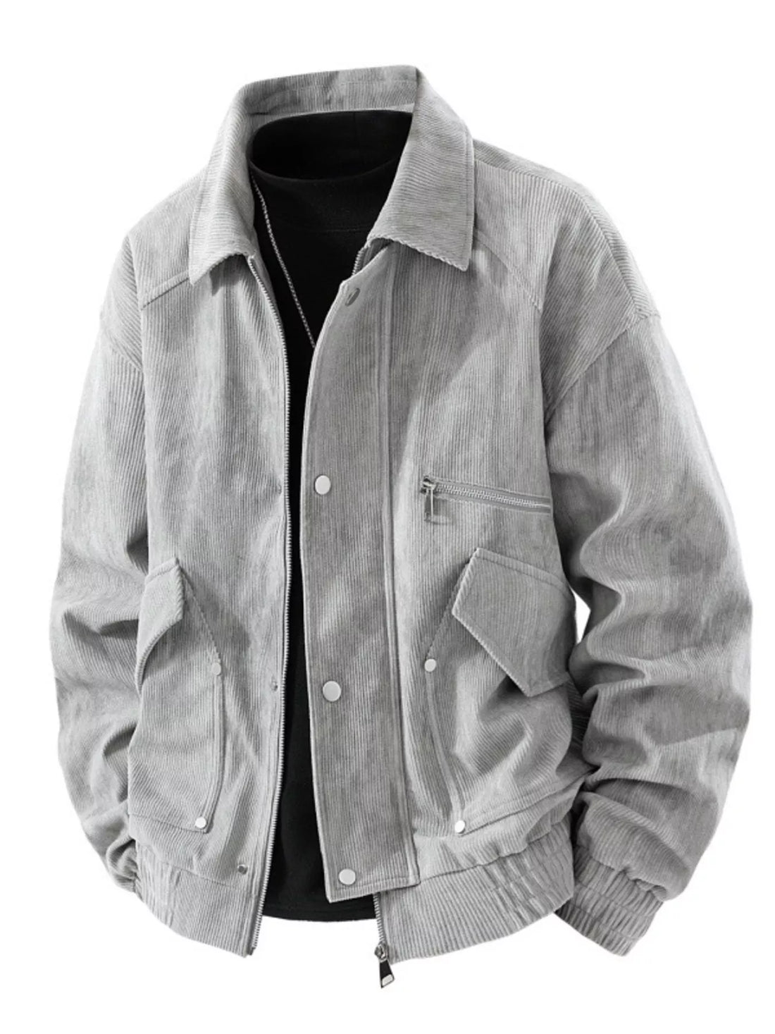 Men's Plus Size Casual Corduroy Snap-Down Jacket - cas7m