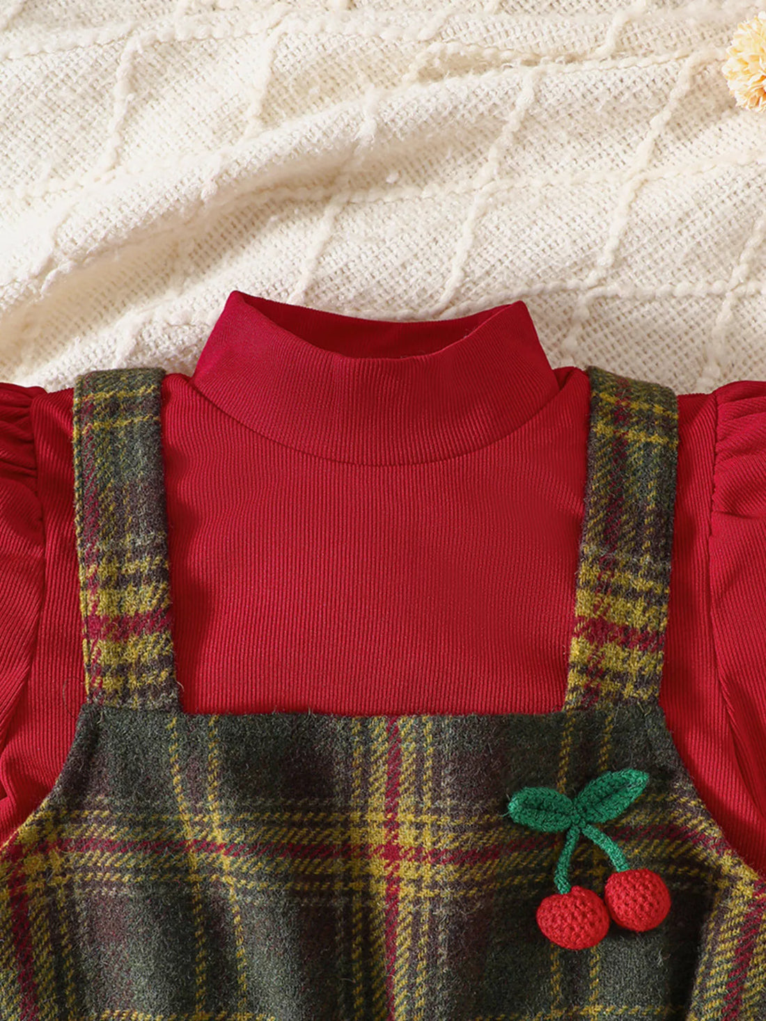 Children's Long Sleeve Top and Plaid Dress Set - cas7m