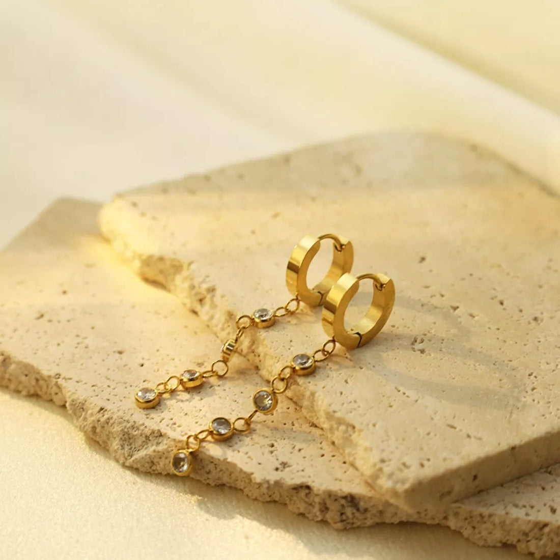 18K Gold-Plated Hoop Drop Earrings - cas7m