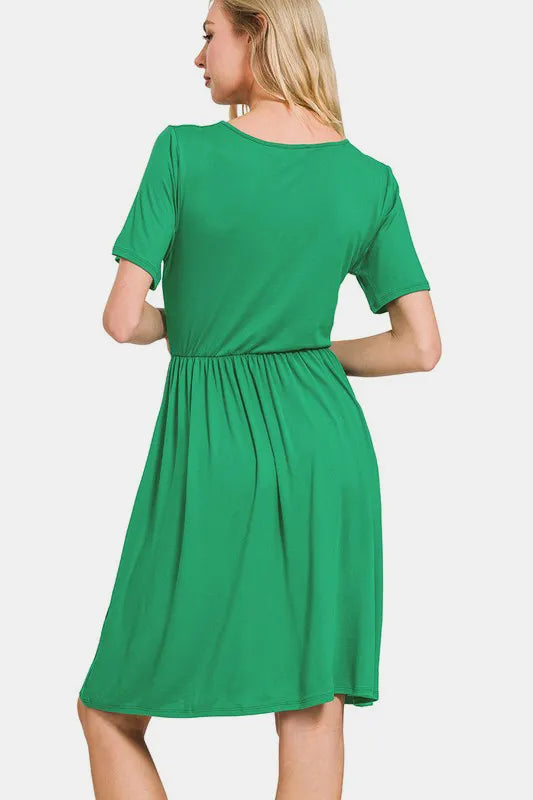 Zenana Surplice Short Sleeve Brushed DTY Dress - cas7m