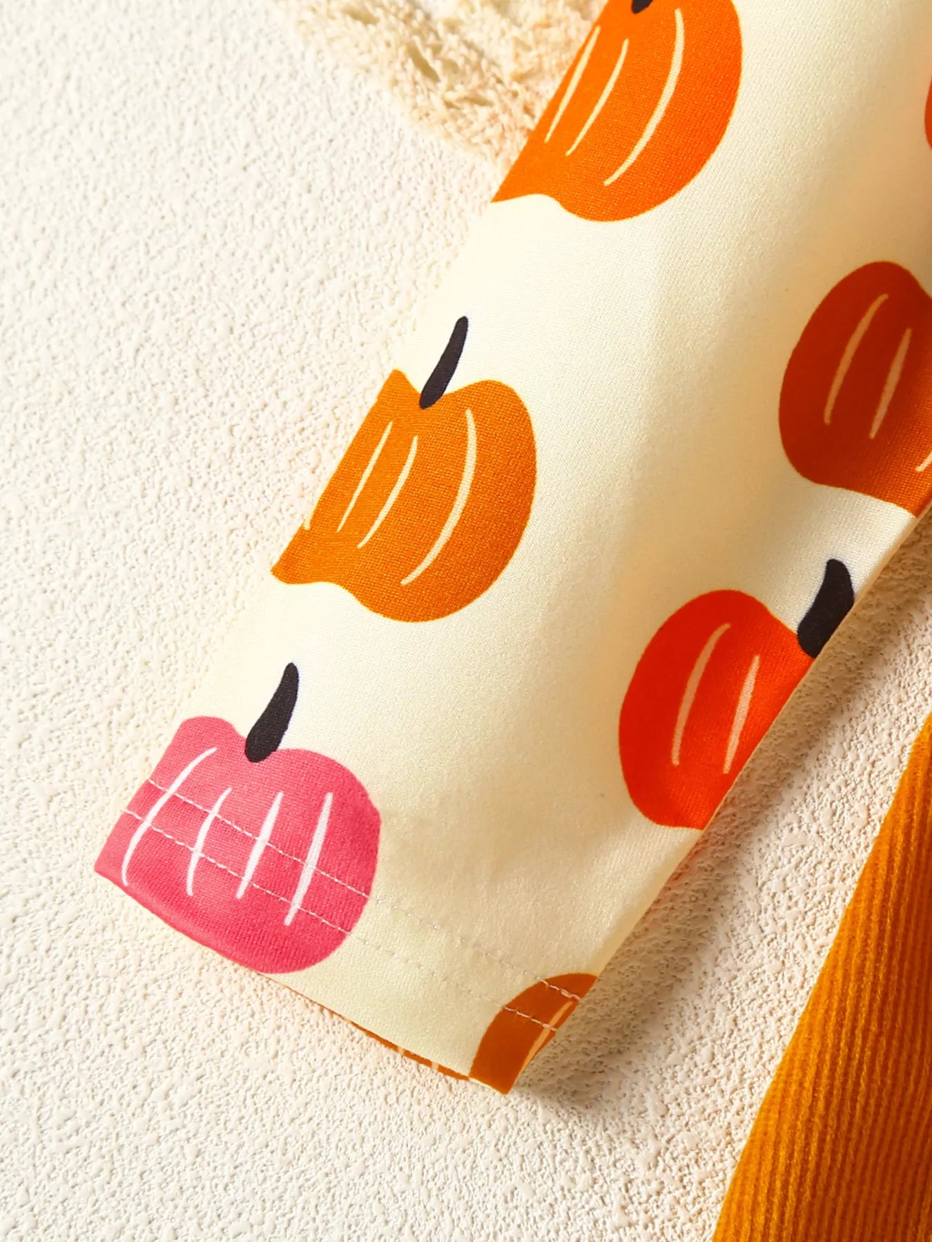 Children's Pumpkin Print Ruffle Dress with Bow Headband - cas7m