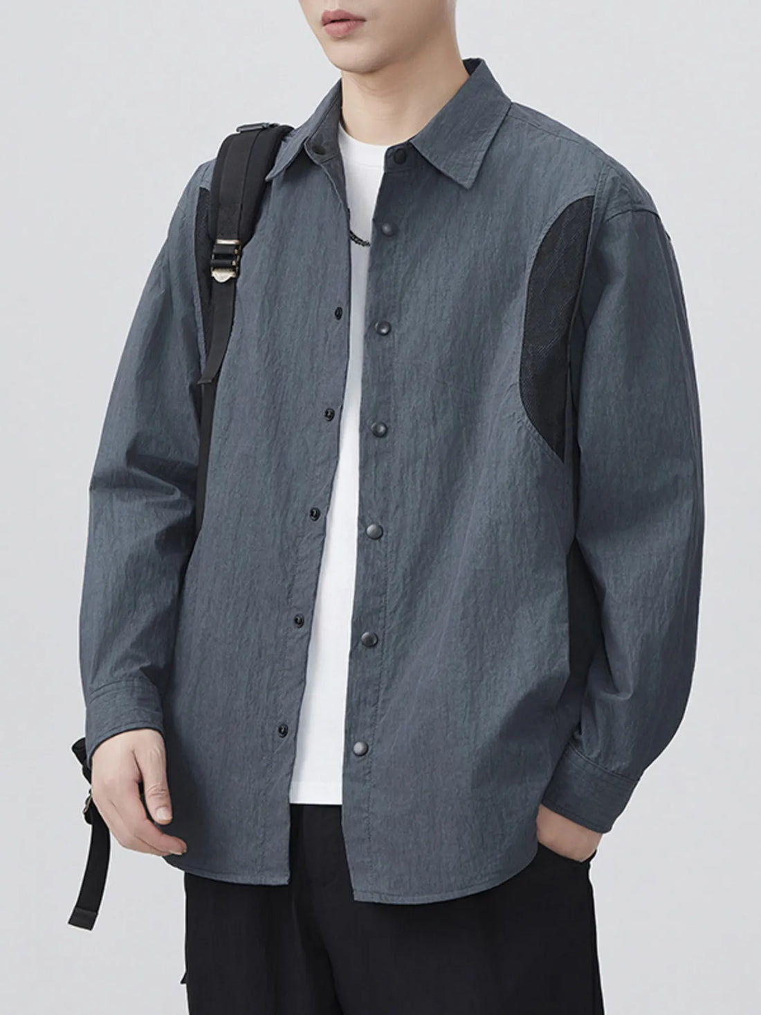 Men's Plus Size Button Up Long Sleeve Shirt - cas7m