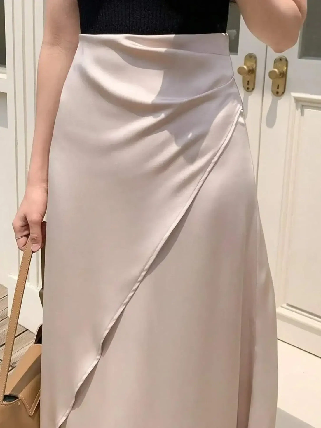 Asymmetric Wrap Midi Skirt with Fluted Hem - cas7m