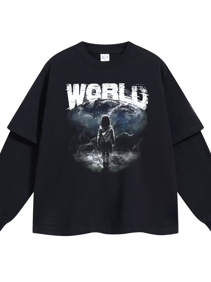 Men's World Graphic Long Sleeve T-Shirt - cas7m
