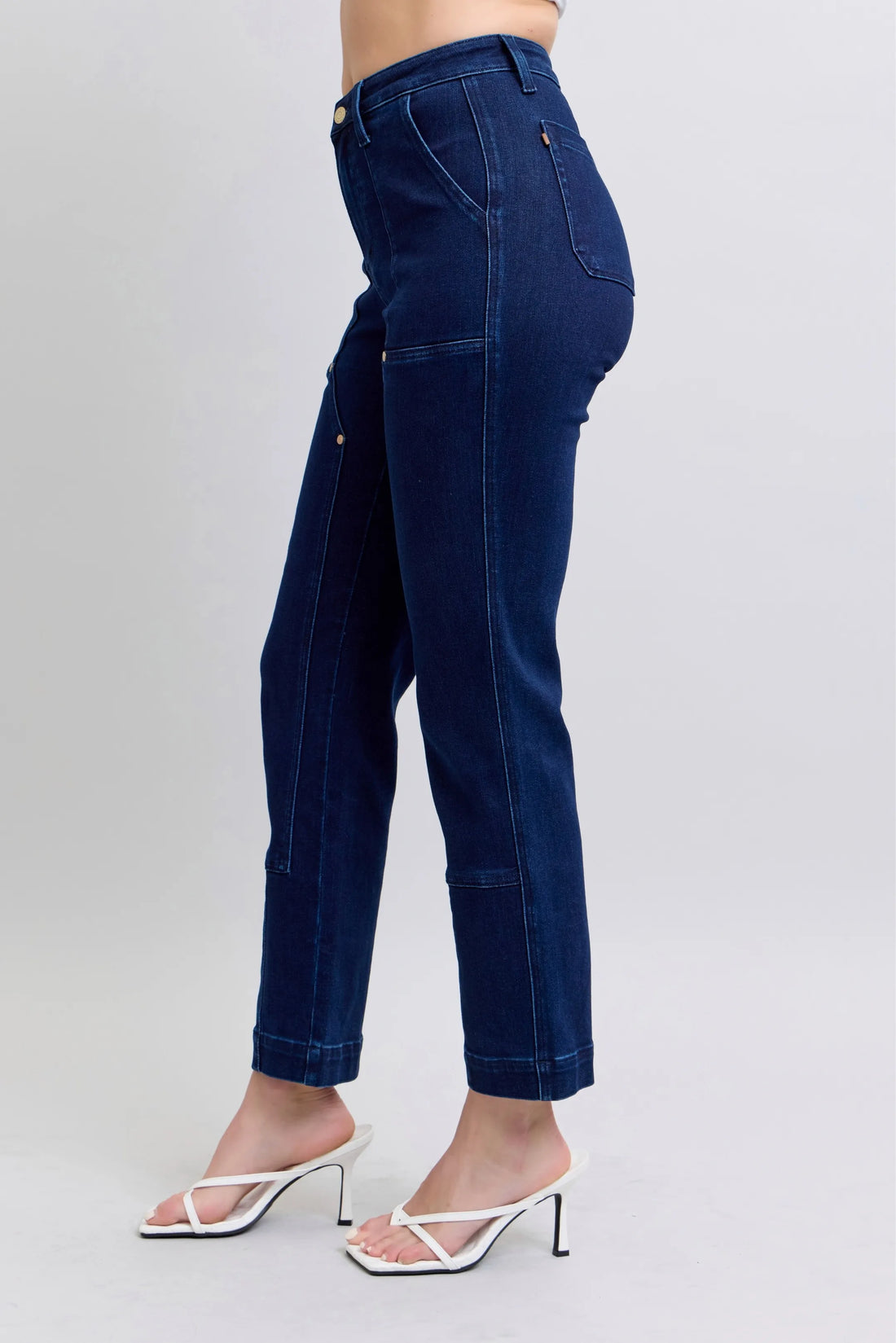 Judy Blue Full Size Hw Work Wear Knee Patch Straight Jeans Plus Size - cas7m