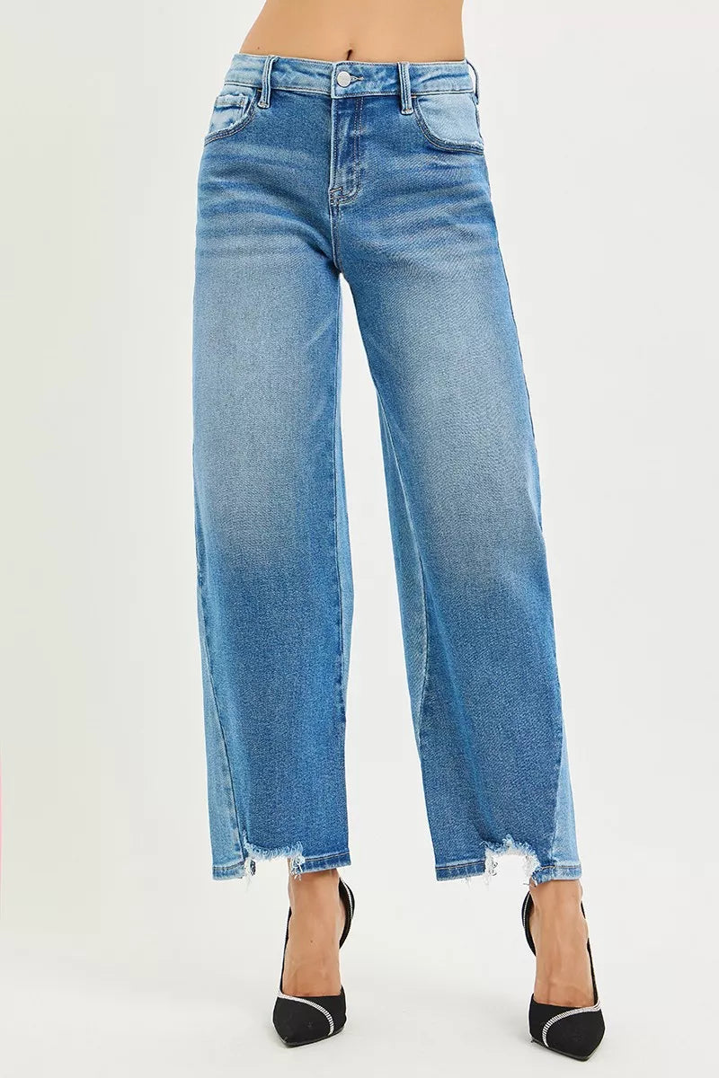 RISEN Full Size Slouchy Cropped Barrel Jeans with Contrast Wash Plus Size - cas7m