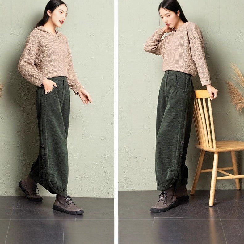 AutumnWinter Corduroy Wide-Leg Pants For Women - cas7m