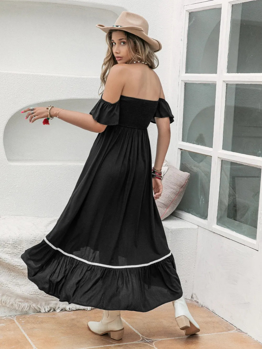 High-Low Off-Shoulder Dress - cas7m