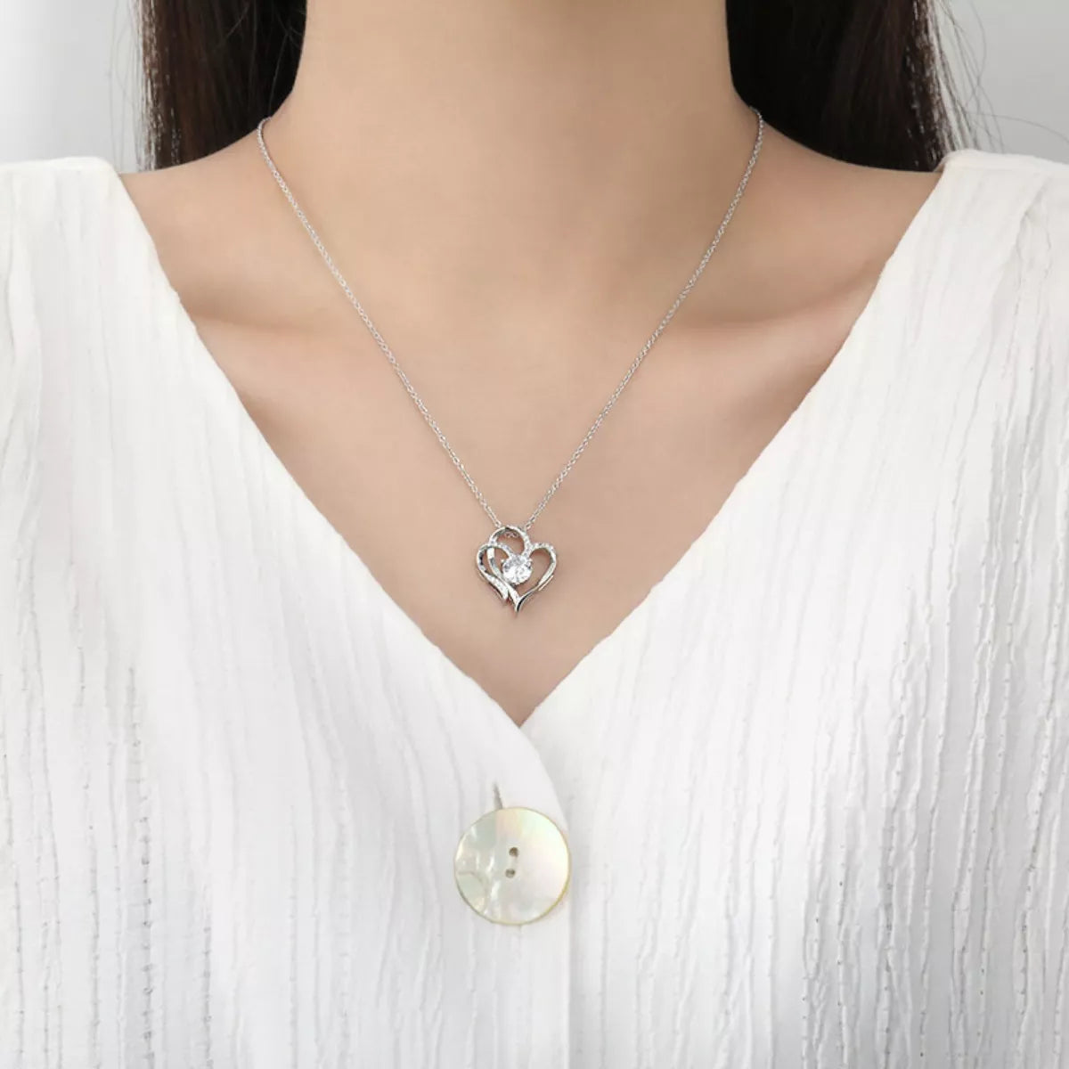 925 Sterling Silver Zircon Heart Necklace - cas7m