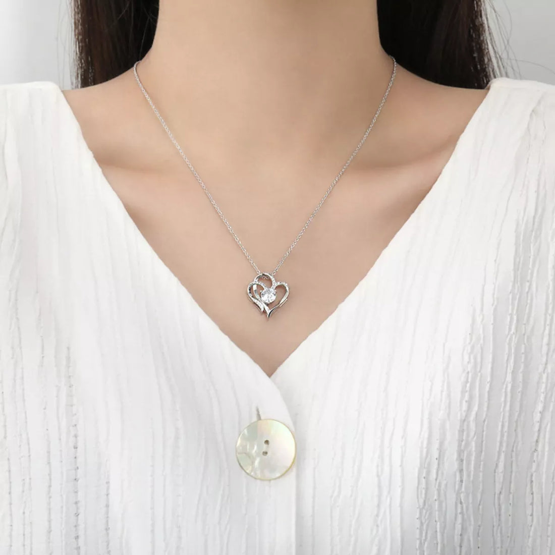 925 Sterling Silver Zircon Heart Necklace - cas7m