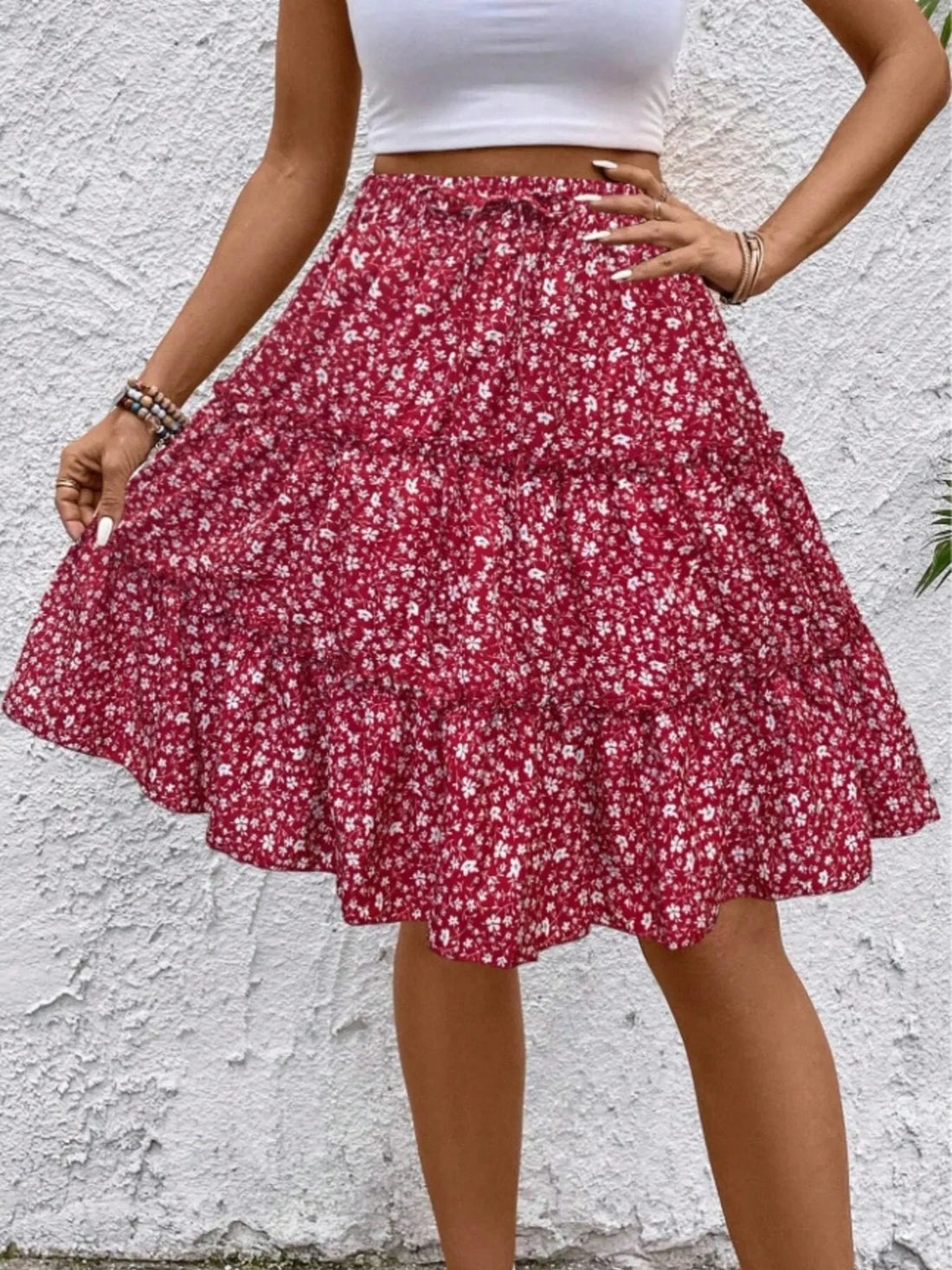 Floral Print Midi Skirt - cas7m