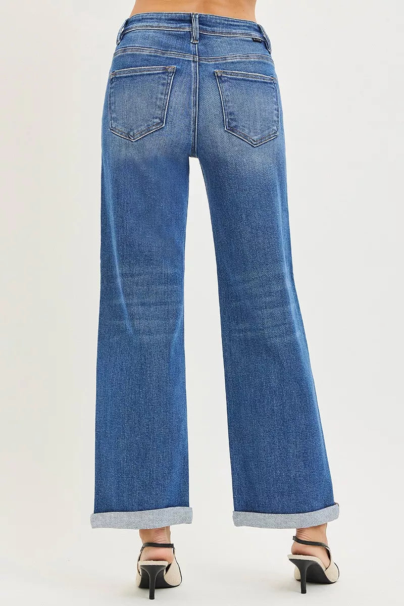 RISEN Full Size High Rise Relaxed Fit Ankle Straight Cuff Jeans Plus Size - cas7m