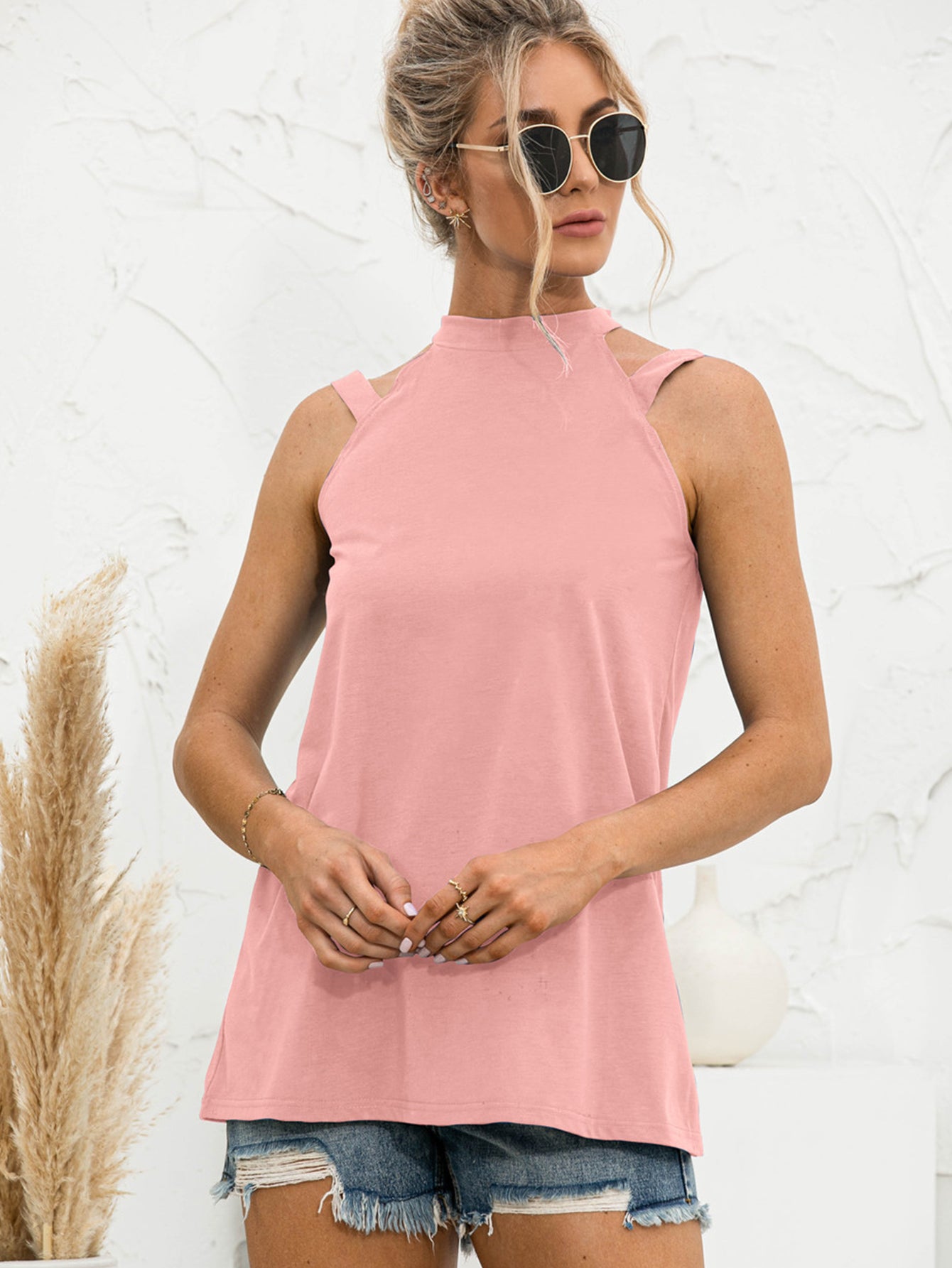 Cutout Mock Neck Tank - cas7m