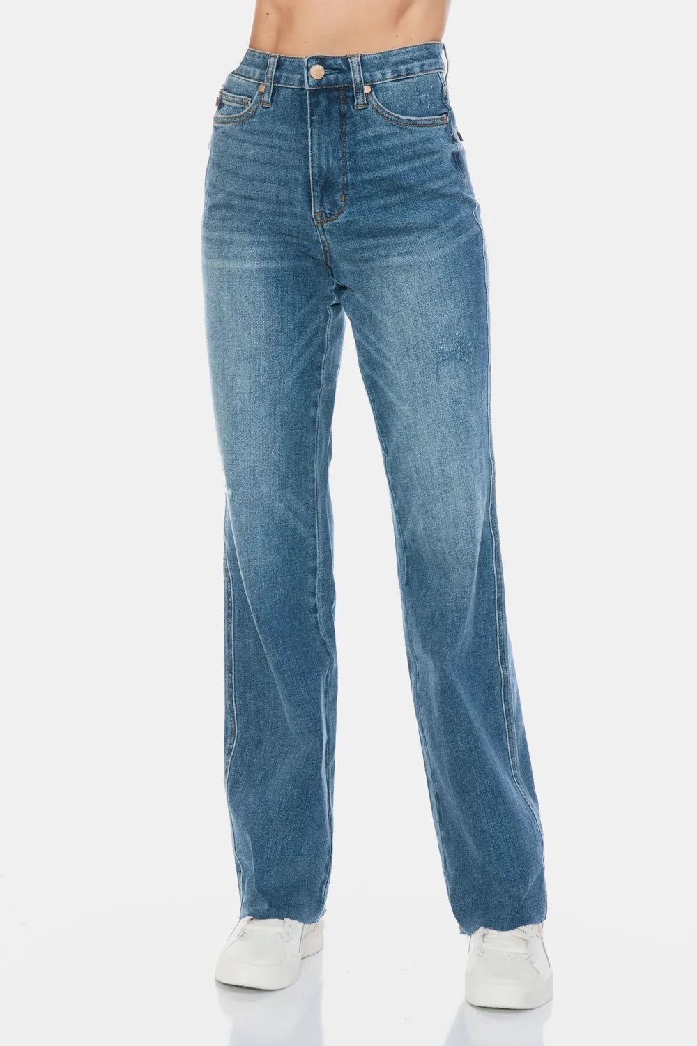 Judy Blue Full Size Tummy Control Cut Raw Hem Straight Jeans - cas7m