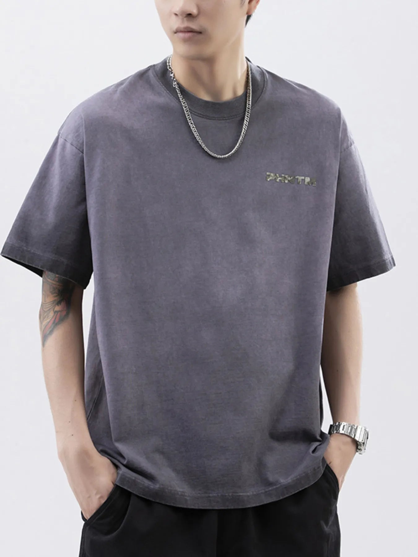 Men's Plus Size Letter Back Round Neck T-Shirt - cas7m