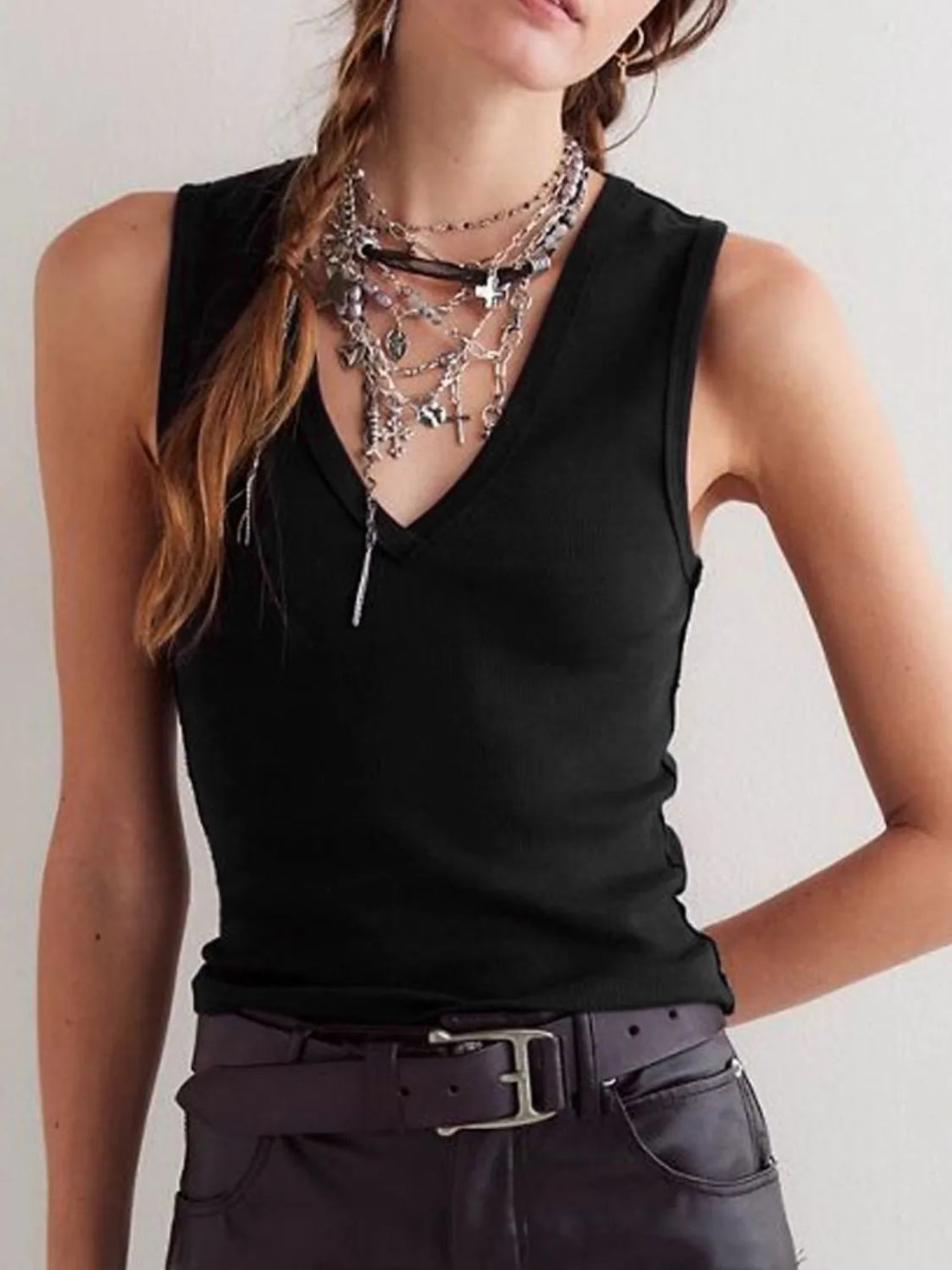 V-Neck Wide Strap Tank - cas7m
