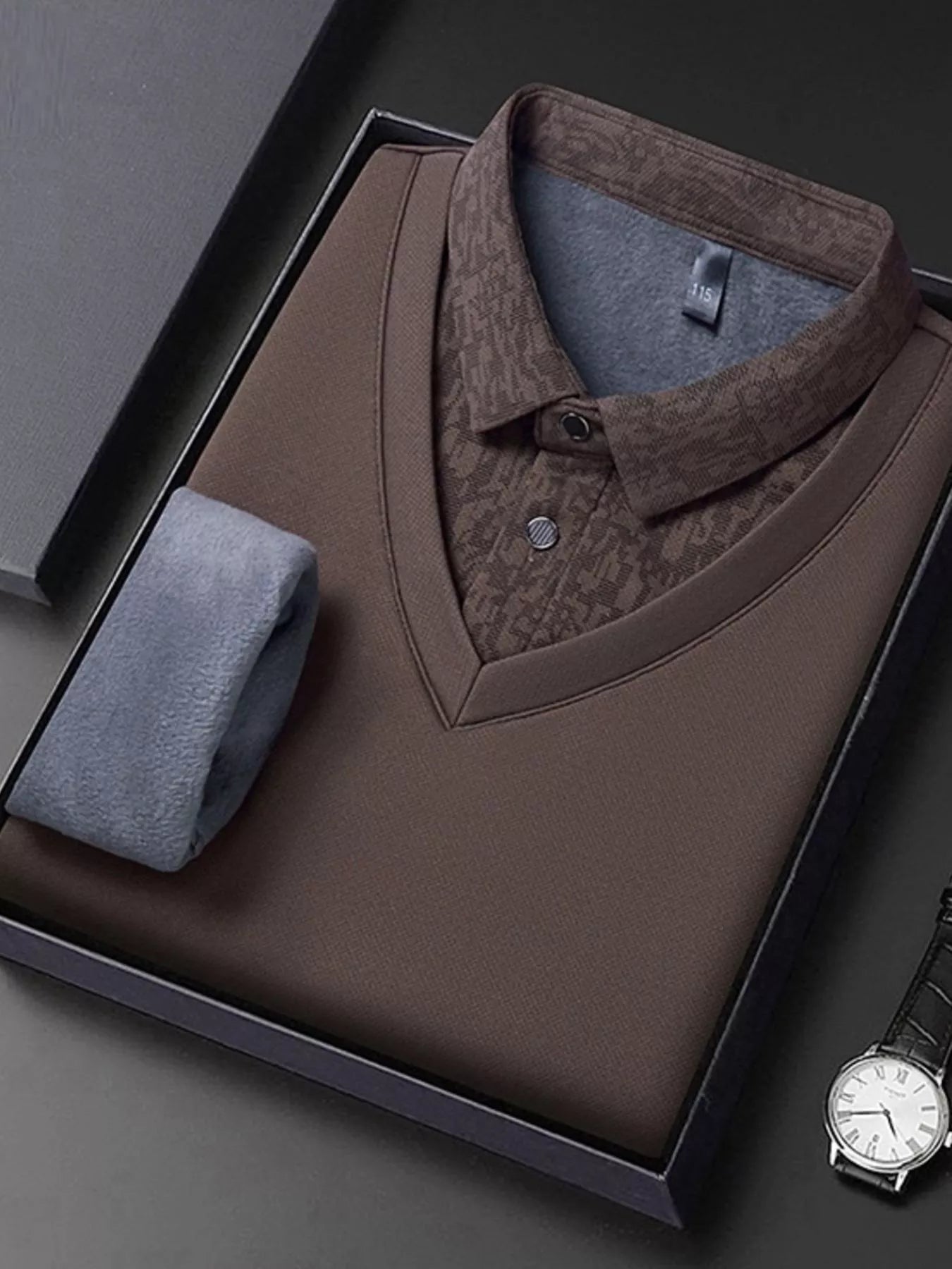 Men's Plus Size Long Sleeve Polo Shirt - cas7m