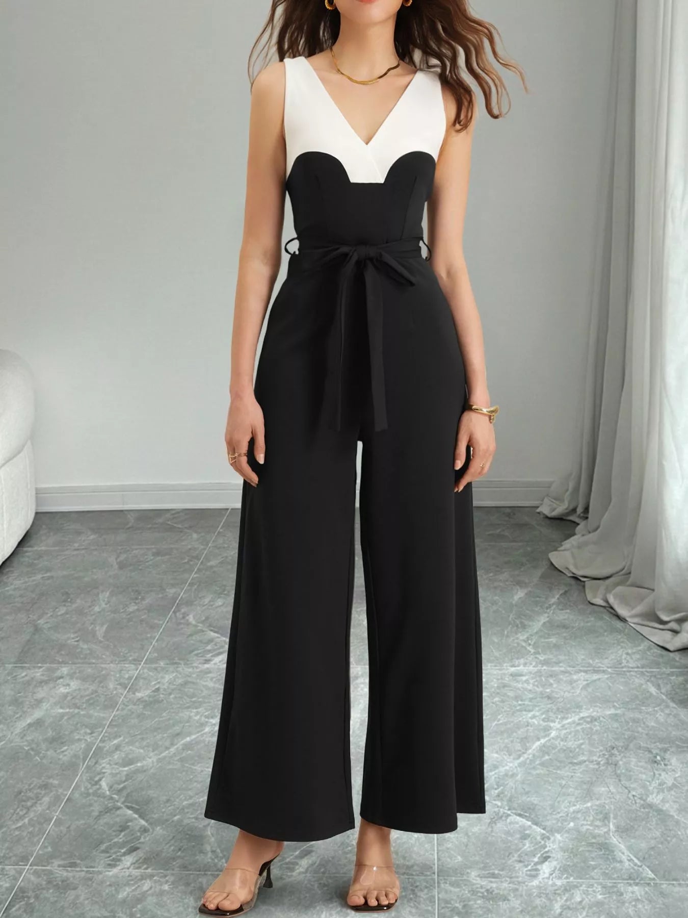 Color Block Wide Leg Jumpsuit - cas7m