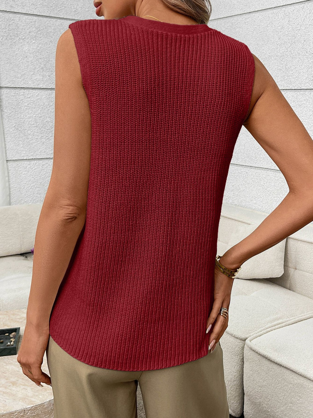 Button-Down Knit Sweater Vest - cas7m