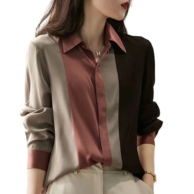 Spring Chiffon Stripe Office Women's Long Sleeve Blouse