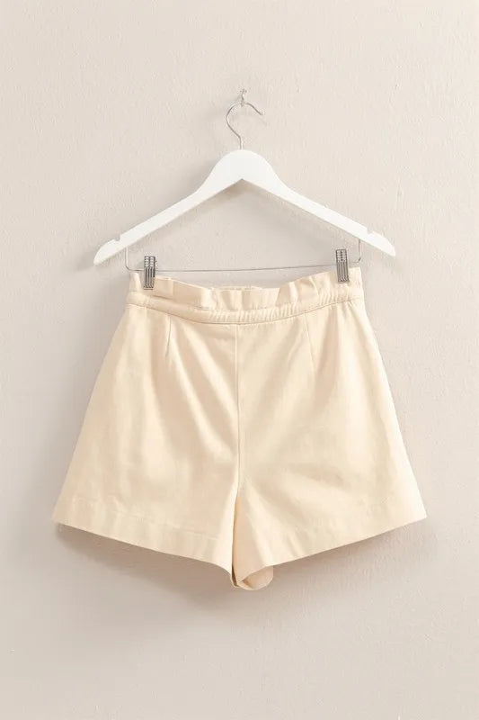 HYFVE High-Waisted Washed Twill Paperbag Shorts - cas7m