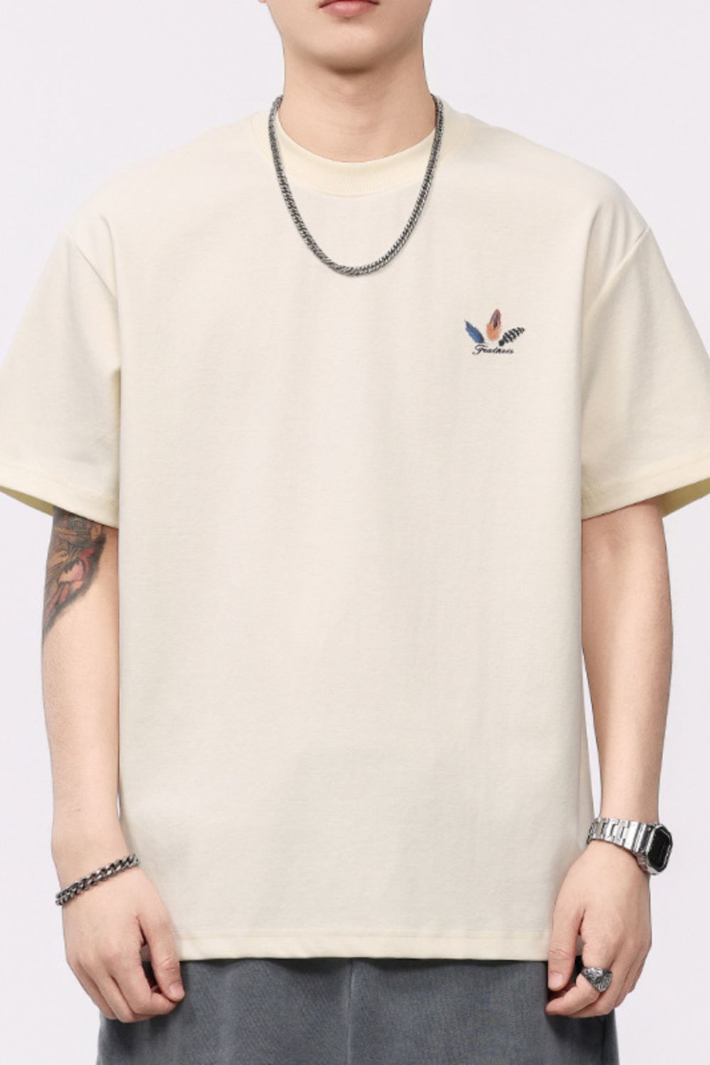 Men's Plus Size Feather Print Casual T-Shirt - cas7m