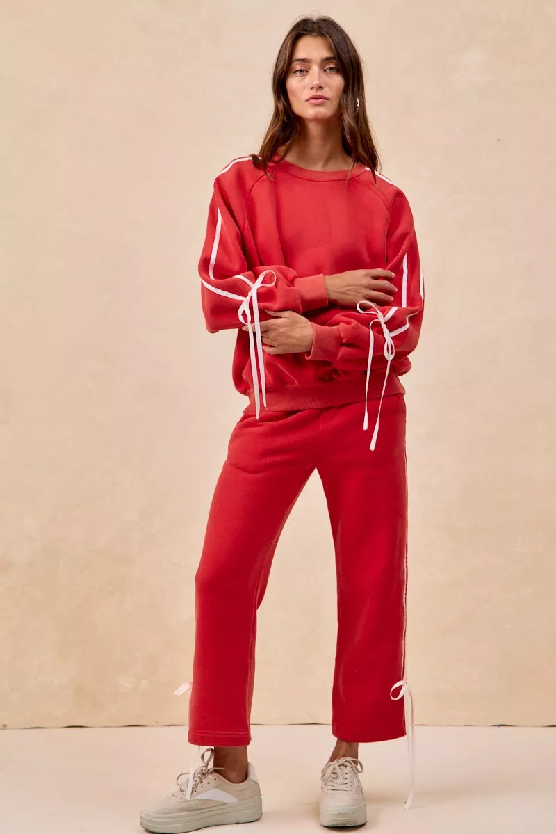 BiBi Side Lined Bow Details Fleece Sweatpants - cas7m
