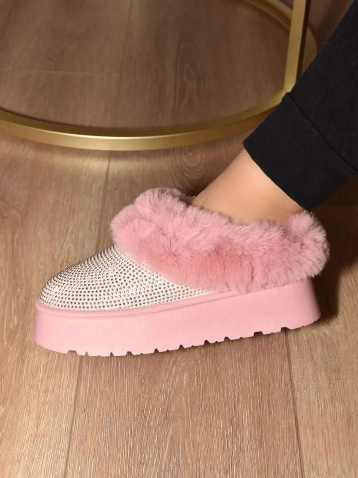 WILD DIVA Embellished Faux Fur Platform Booties - cas7m