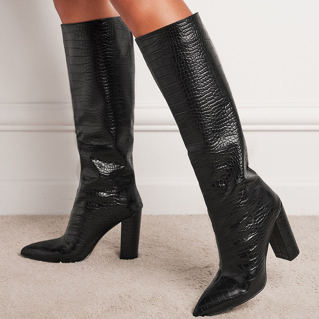 Knee-High Pointed Thick Heel Women's Fashion Boots