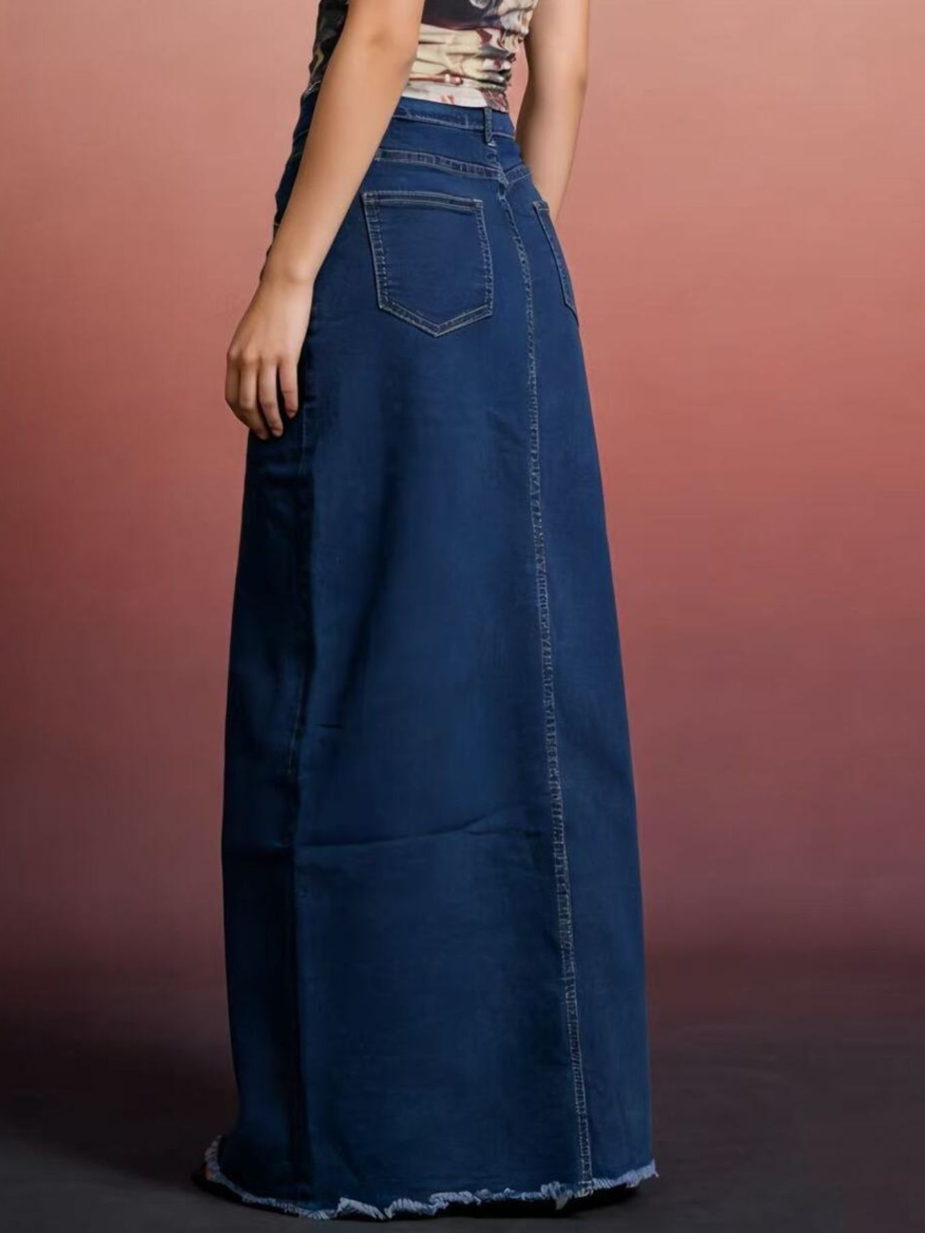 Raw Hem Maxi Denim Skirt - cas7m