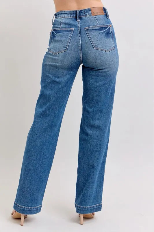 Judy Blue Full Size High Waist Contrast Thread Straight Plus Size - cas7m