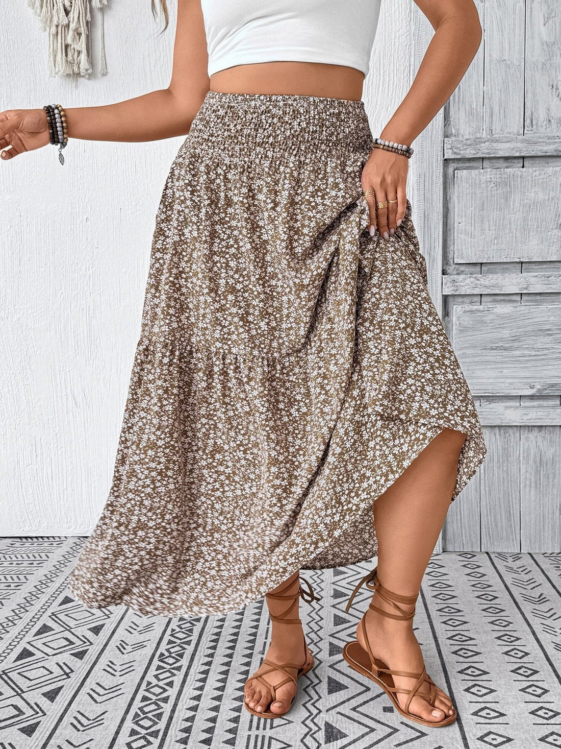 Plus Size Floral Print Tiered Skirt - cas7m