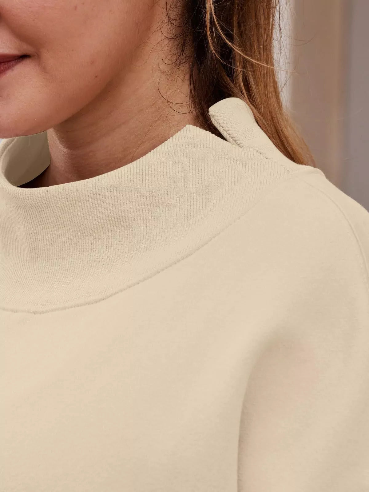 Mock Neck Dropped Shoulder Sweatshirt - cas7m