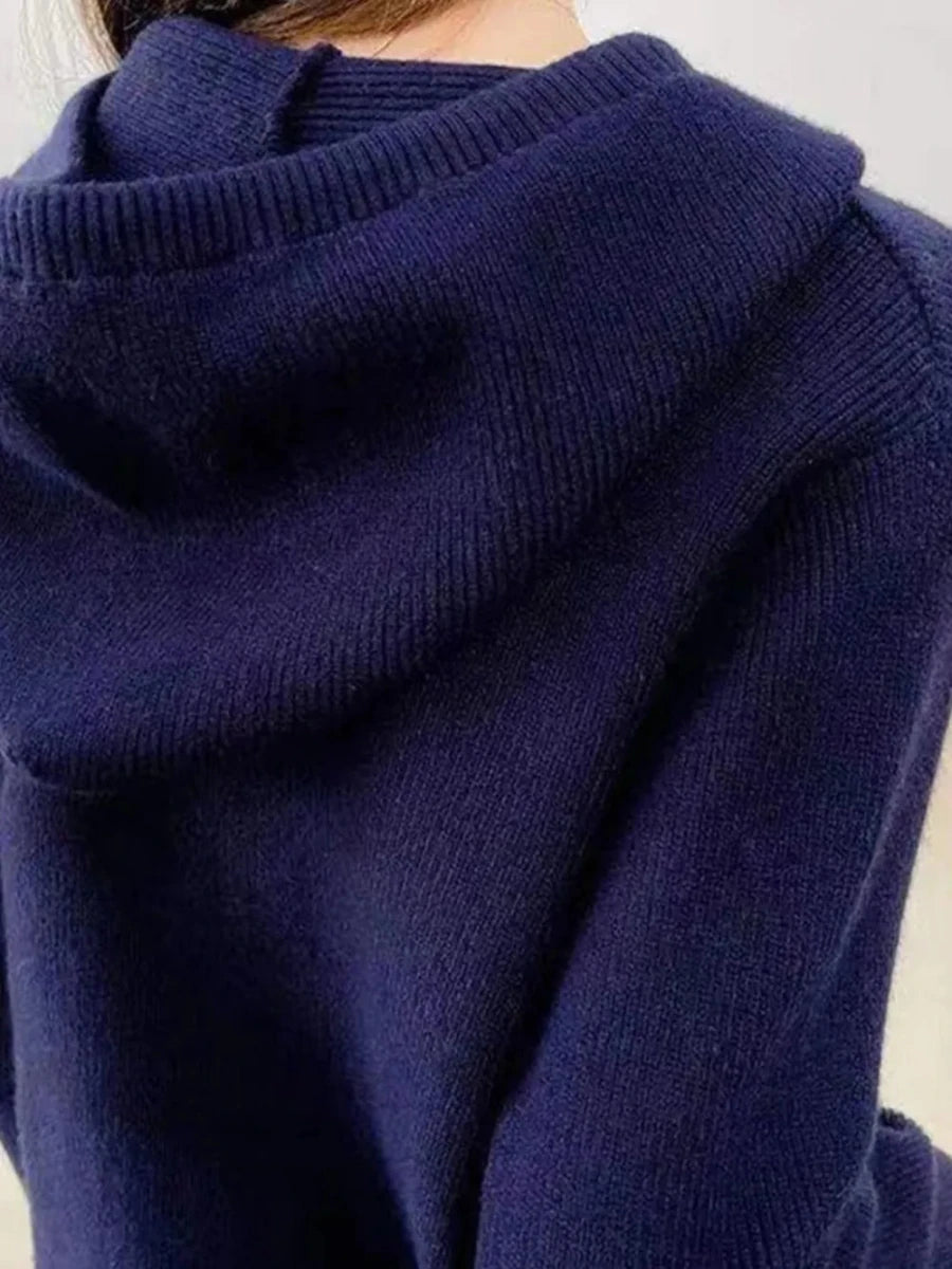 Drawstring Zip Up Long Sleeve Hooded Sweater - cas7m