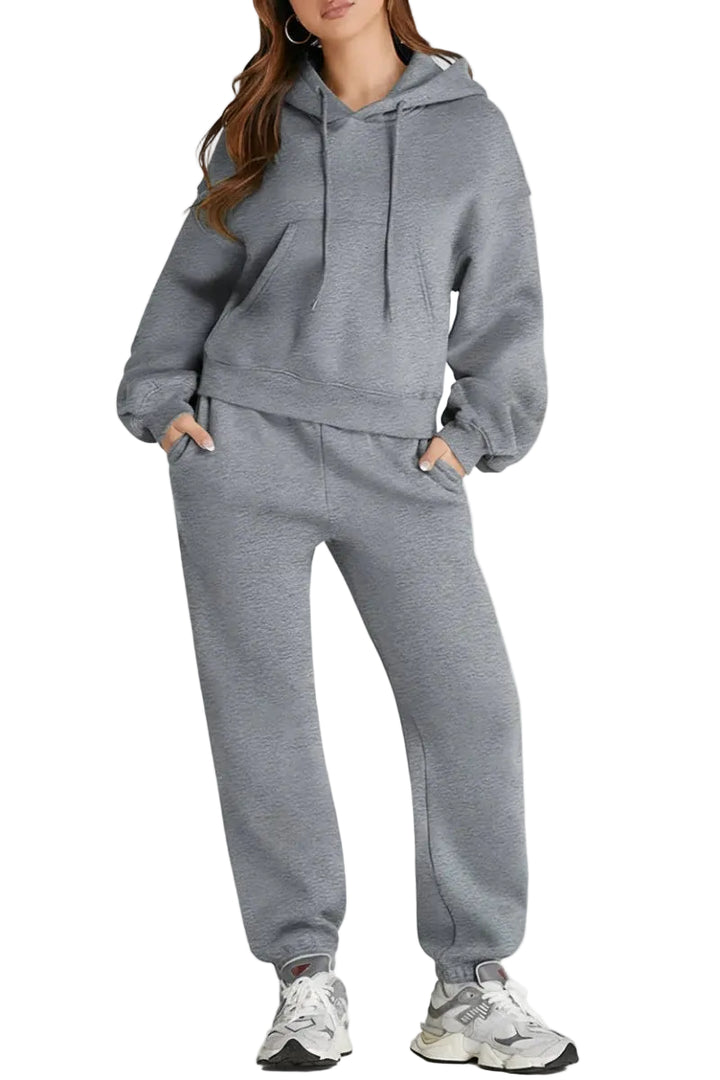 Dropped Shoulder Hooded Top and Pants Active Set - cas7m