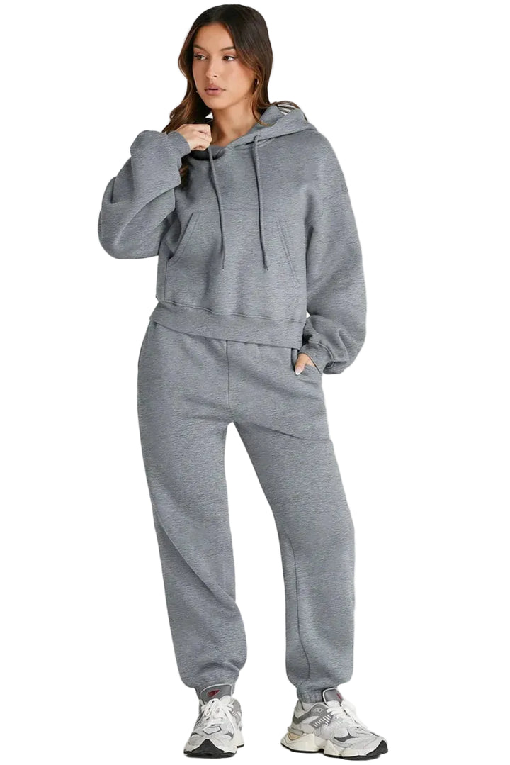 Dropped Shoulder Hooded Top and Pants Active Set - cas7m