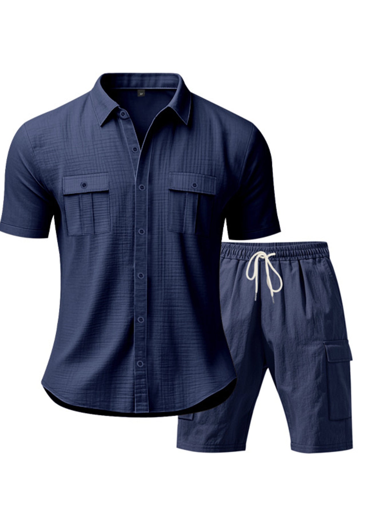 Men's Full Size Button Up Shirt and Shorts Set Plus Size - cas7m