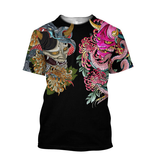 3D Men's T-shirt Samurai Printed T-shirt Loose Round Neck - cas7m