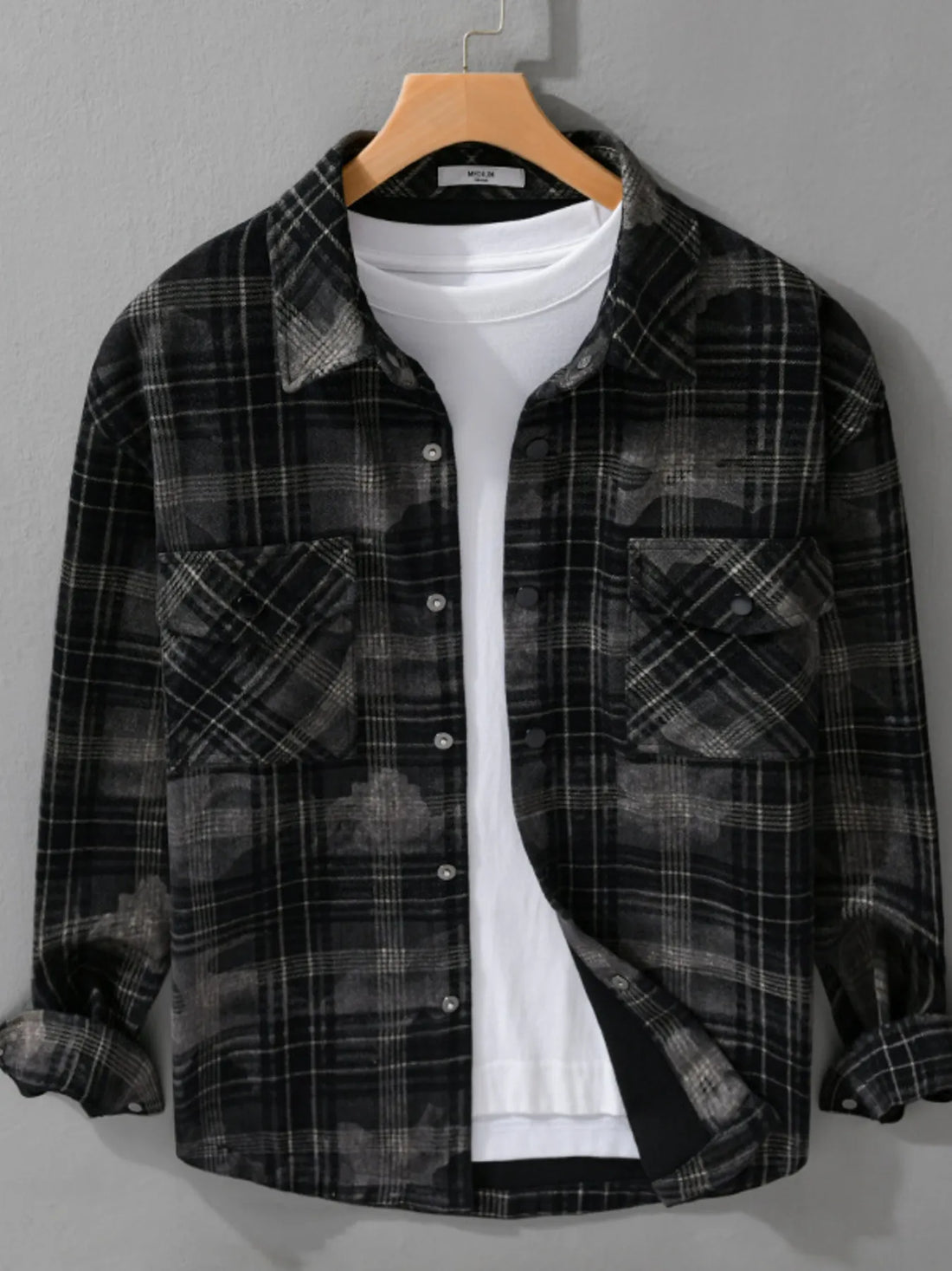 Men's Plus Size Plaid Button Up Long Sleeve Shirt - cas7m